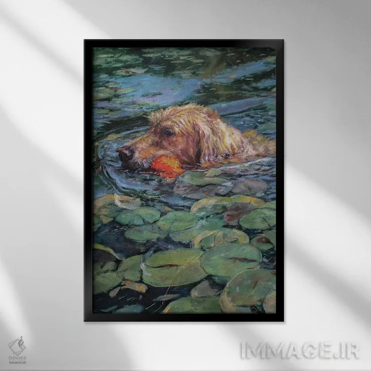 تابلو دکوراتیو سگ آب آور اثر جیمز سوآنسون - نمای قابدار مشکی