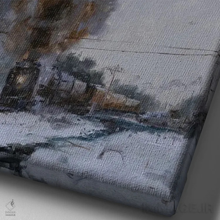 تابلو دکوراتیو قطار دودآلود اثر جیمز سوآنسون - نمای نزدیک بافت بوم