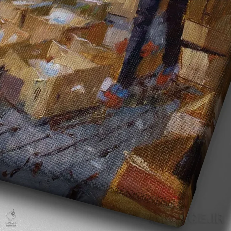 تابلو دکوراتیو یافته های آخرین ساعت بازار دست دوم فروشی اثر جیمز سوآنسون - نمای نزدیک بافت بوم