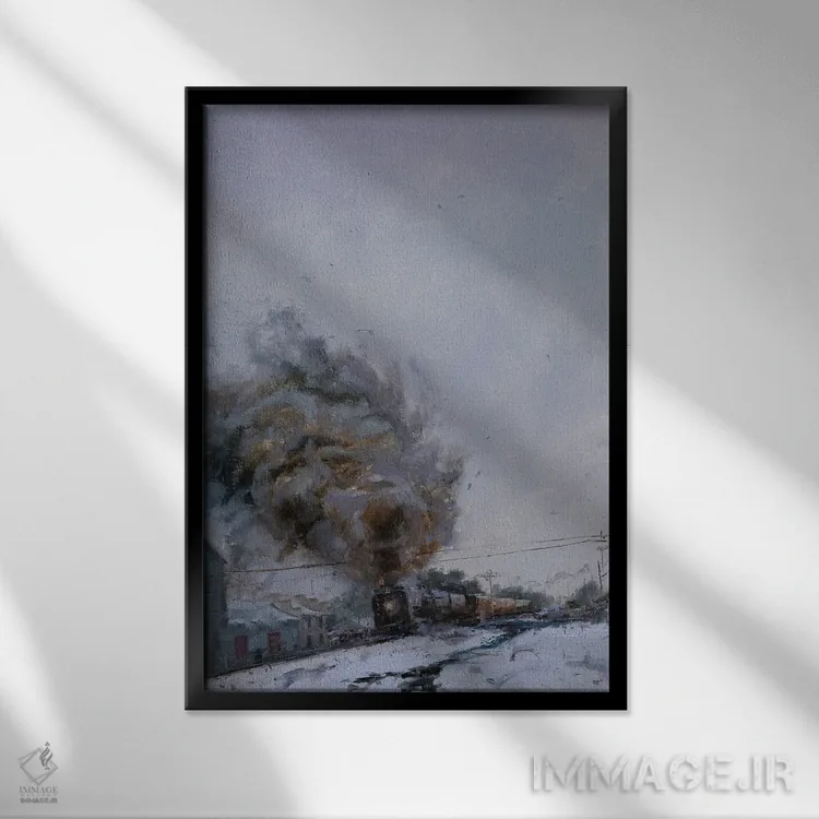 تابلو دکوراتیو قطار دودآلود اثر جیمز سوآنسون - نمای قابدار مشکی