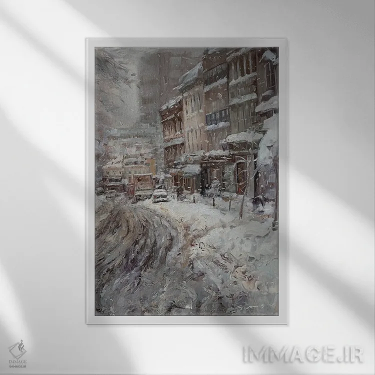 تابلو دکوراتیو زمستان در شهر اثر جیمز سوآنسون - نمای قابدار سفید