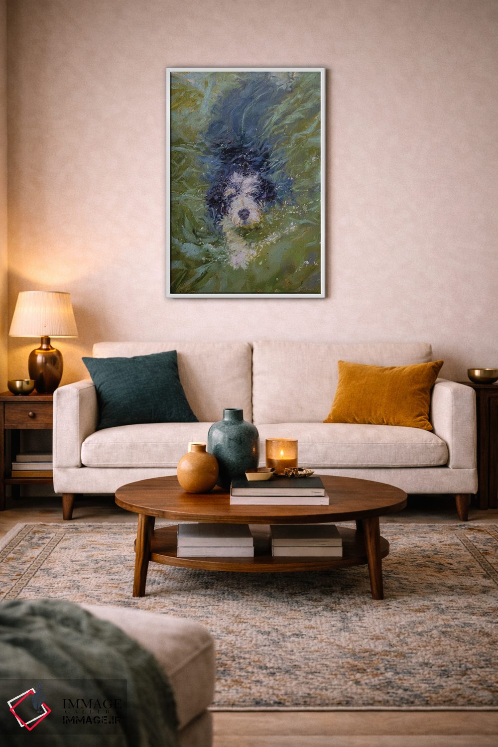 تابلو دکوراتیو سگ در آب سبز اثر جیمز سوآنسون - D2W