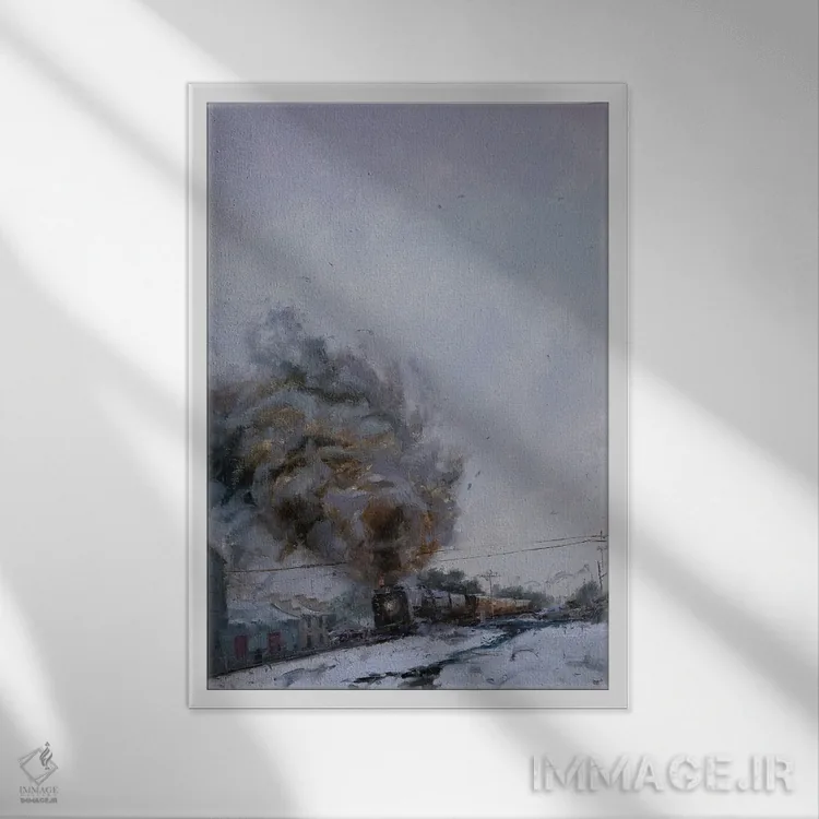 تابلو دکوراتیو قطار دودآلود اثر جیمز سوآنسون - نمای قابدار سفید