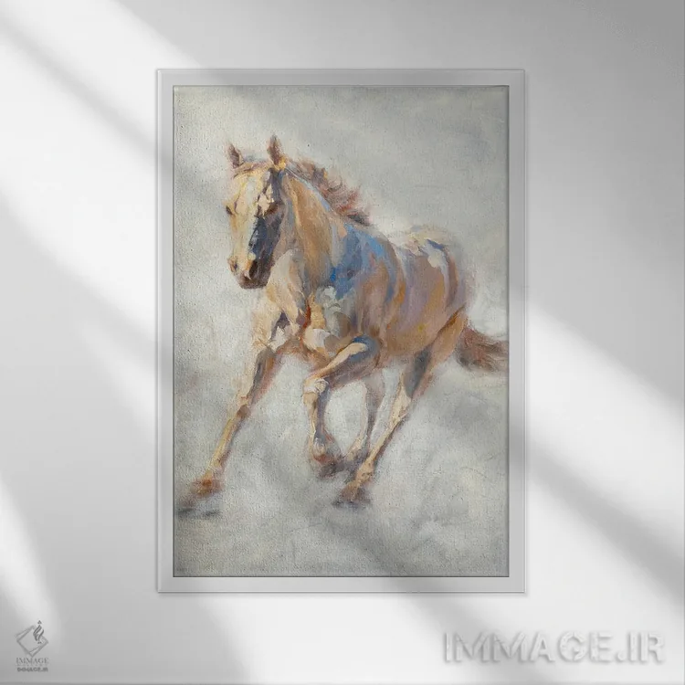 تابلو دکوراتیو اسب سفید اثر جیمز سوآنسون - نمای قابدار سفید