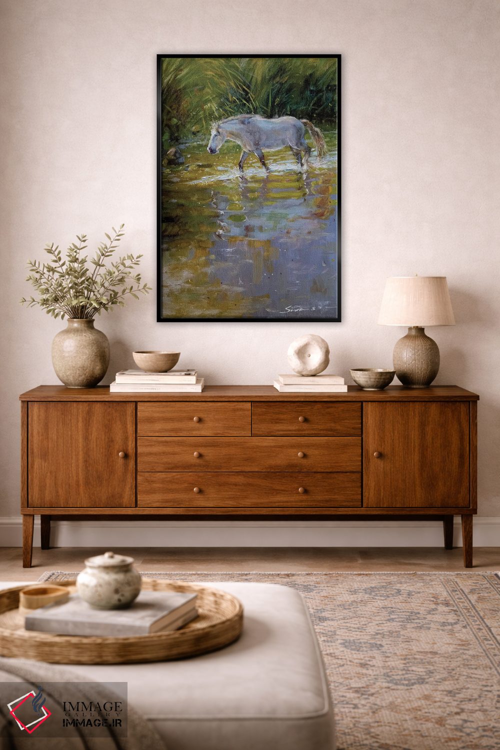 تابلو دکوراتیو اسب در آب اثر جیمز سوآنسون - D4B