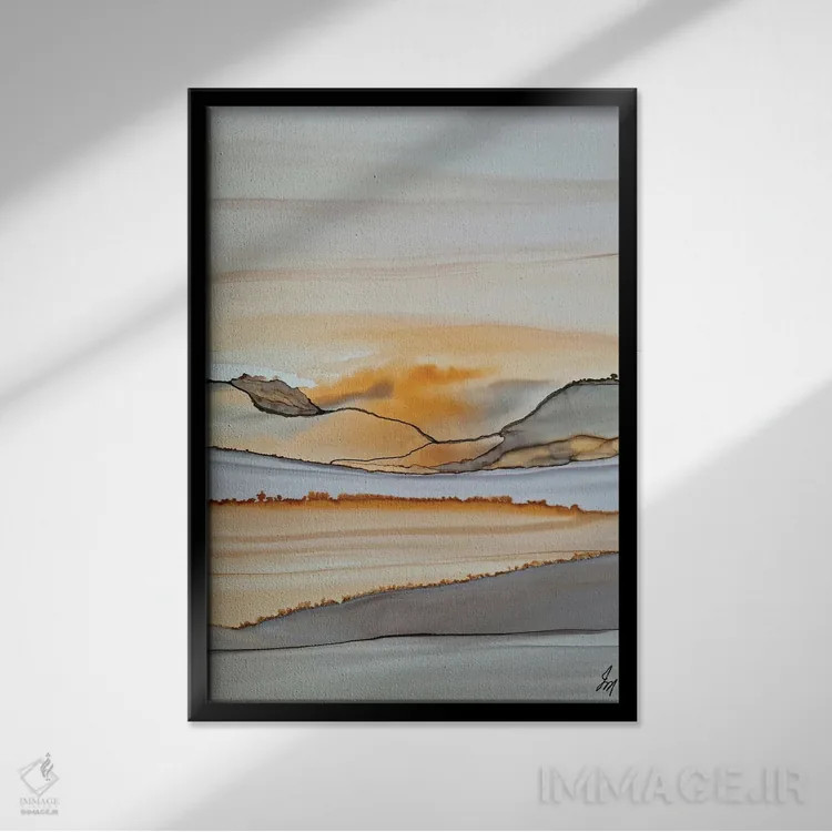 تابلو انتزاعی نارنجی غروب اثر یان متیو - نمای قابدار مشکی