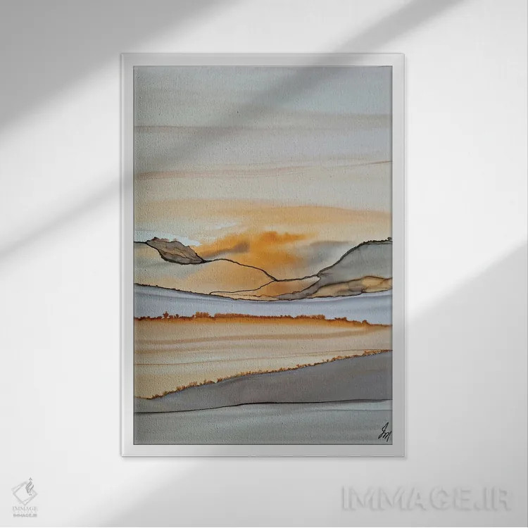 تابلو انتزاعی نارنجی غروب اثر یان متیو - نمای قابدار سفید