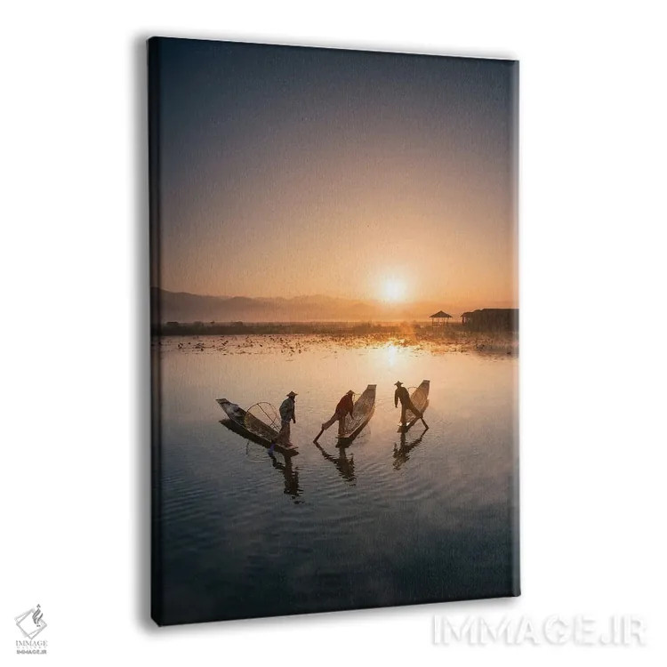 تابلو دکوراتیو Inle Lake, Myanmar,گروهی از ماهیگیران اینتا هنگام طلوع خورشید… اثر یان بکه - نمای پرسپکتیو محصول