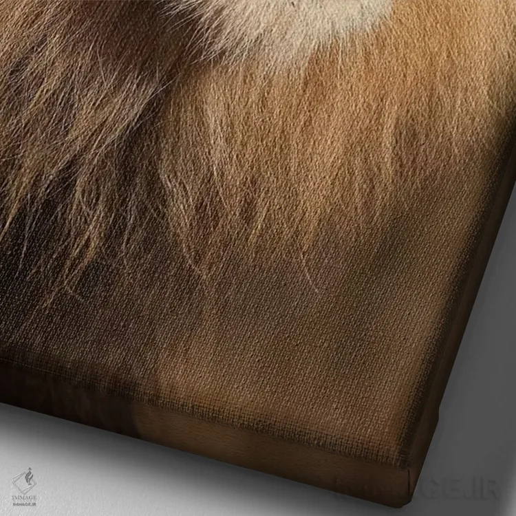 تابلو دکوراتیو شیر در غروب اثر جیمیز - نمای نزدیک بافت بوم