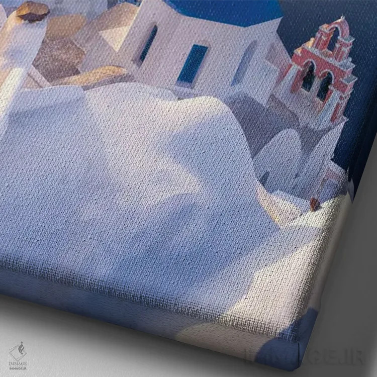 تابلو دکوراتیو Santorini, Greece,طلوع خورشید بر فراز بام های آبی اویا، سانتوری… اثر یان بکه - نمای نزدیک بافت بوم