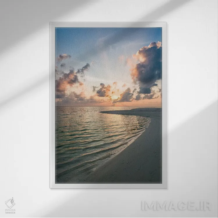 تابلو دکوراتیو غروب آفتاب در ساحل اثر یان بکه - نمای قابدار سفید