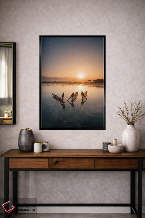 تابلو دکوراتیو Inle Lake, Myanmar,گروهی از ماهیگیران اینتا هنگام طلوع خورشید… اثر یان بکه - D1B