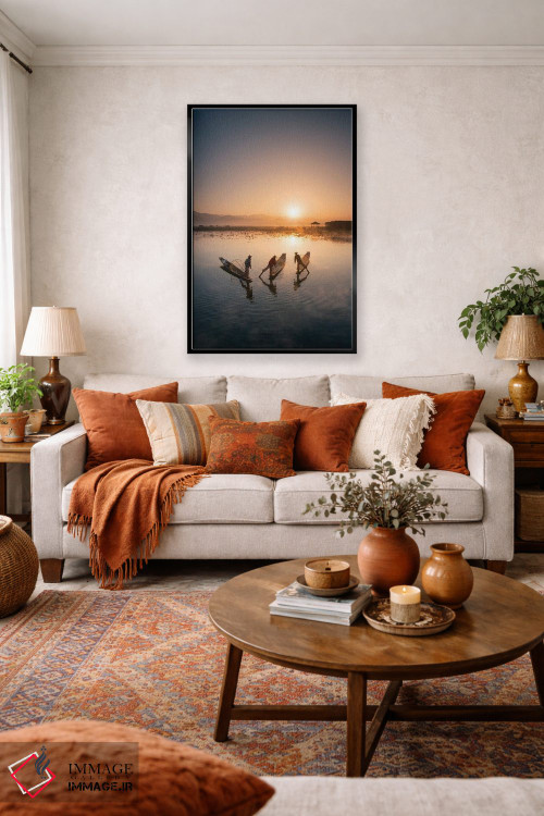 تابلو دکوراتیو Inle Lake, Myanmar,گروهی از ماهیگیران اینتا هنگام طلوع خورشید… اثر یان بکه - D4B