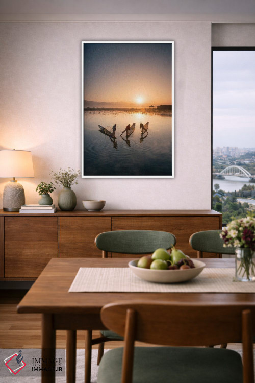 تابلو دکوراتیو Inle Lake, Myanmar,گروهی از ماهیگیران اینتا هنگام طلوع خورشید… اثر یان بکه - D6W