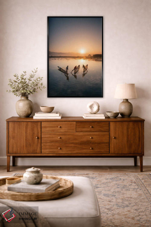 تابلو دکوراتیو Inle Lake, Myanmar,گروهی از ماهیگیران اینتا هنگام طلوع خورشید… اثر یان بکه - D5B