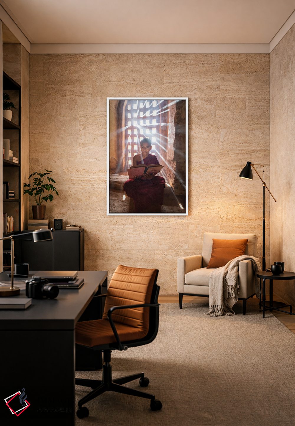 تابلو دکوراتیو Bagan, Myanmar,راهب نوآموز برمه ای در حال خواندن کتاب در معبدی… اثر یان بکه - D5W