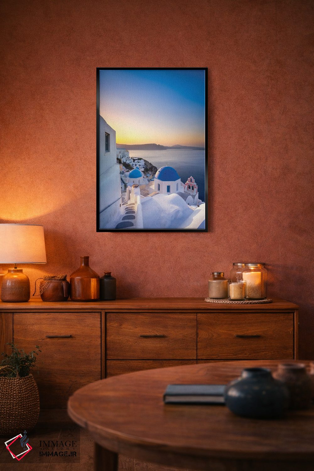 تابلو دکوراتیو Santorini, Greece,طلوع خورشید بر فراز بام های آبی اویا، سانتوری… اثر یان بکه - D5B