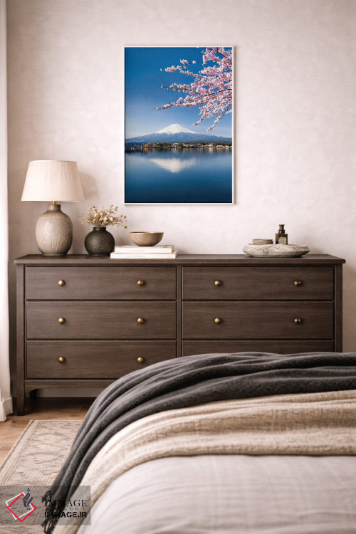 تابلو دکوراتیو Japan,شکوفه گیلاس و کوه فوجی در دریاچه کاواگوچیکو، ژاپن اثر یان بکه - D1W