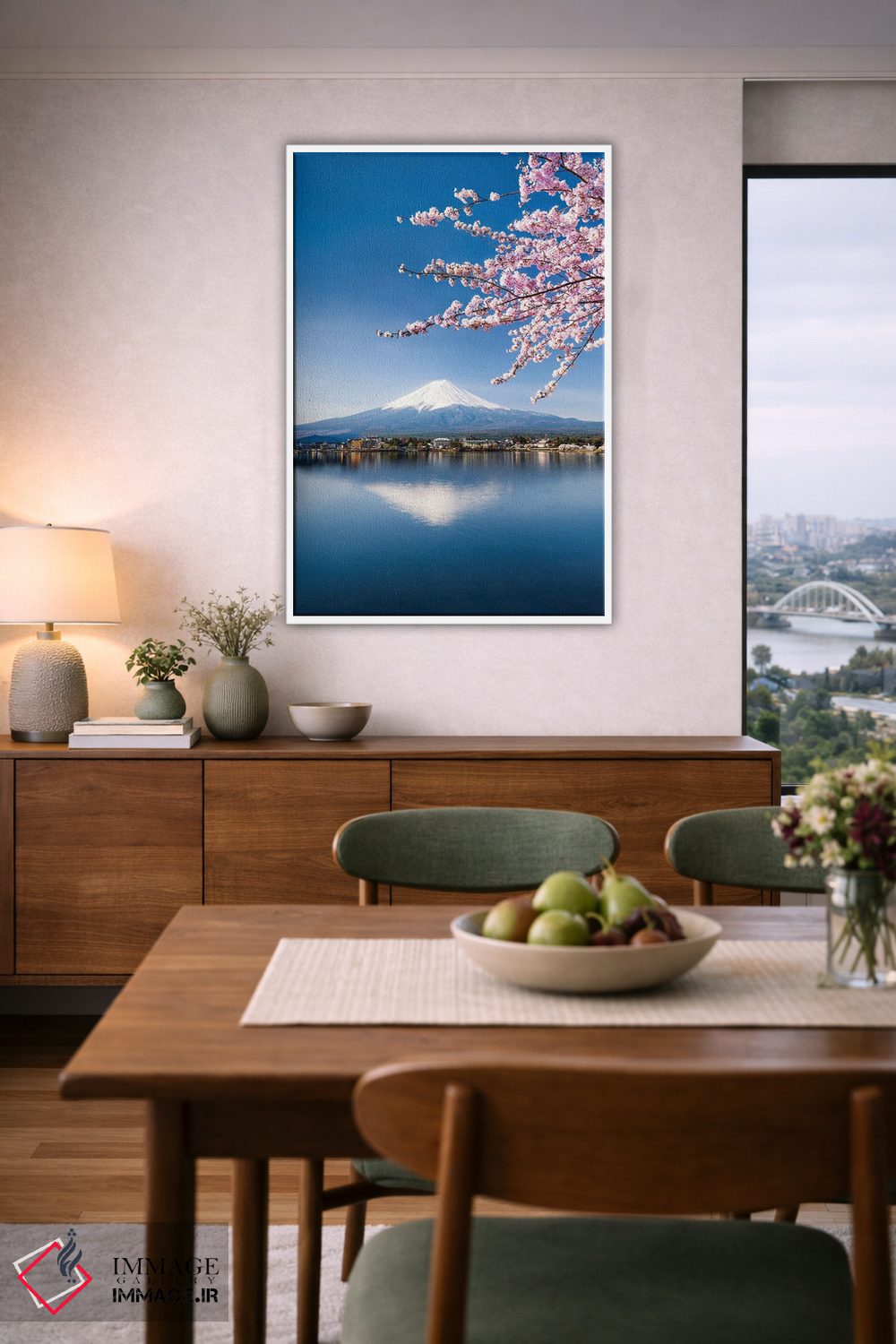 تابلو دکوراتیو Japan,شکوفه گیلاس و کوه فوجی در دریاچه کاواگوچیکو، ژاپن اثر یان بکه - D6W
