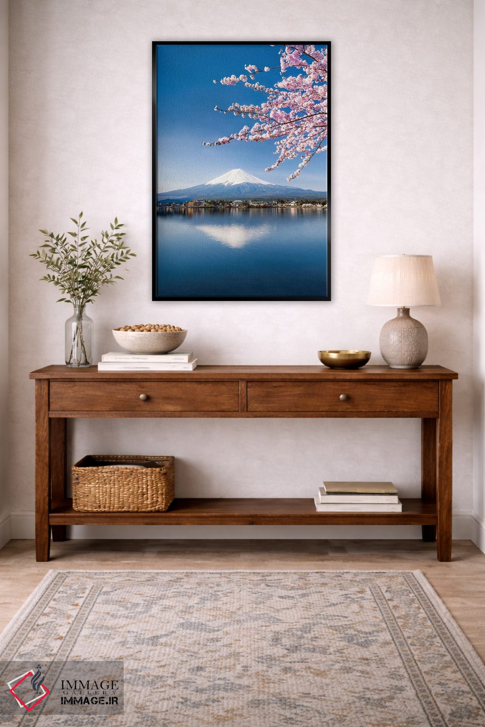 تابلو دکوراتیو Japan,شکوفه گیلاس و کوه فوجی در دریاچه کاواگوچیکو، ژاپن اثر یان بکه - D4B