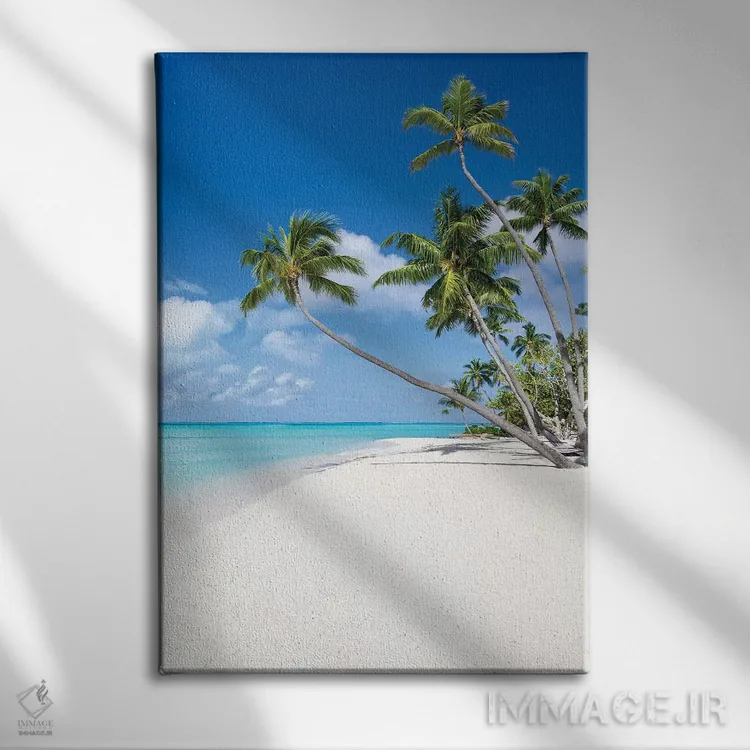تابلو دکوراتیو درختان نارگیل در ساحل بورا بورا اثر یان بکه - نمای روبهرو روی دیوار