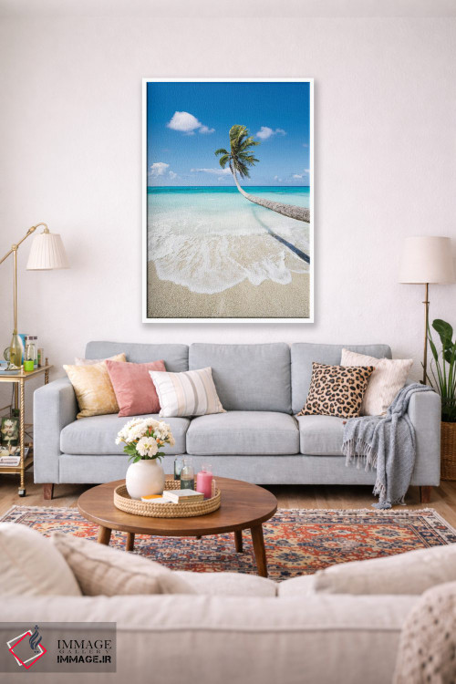 تابلو دکوراتیو درخت نخل آویزان بر ساحل زیبای استوایی اثر یان بکه - D1W