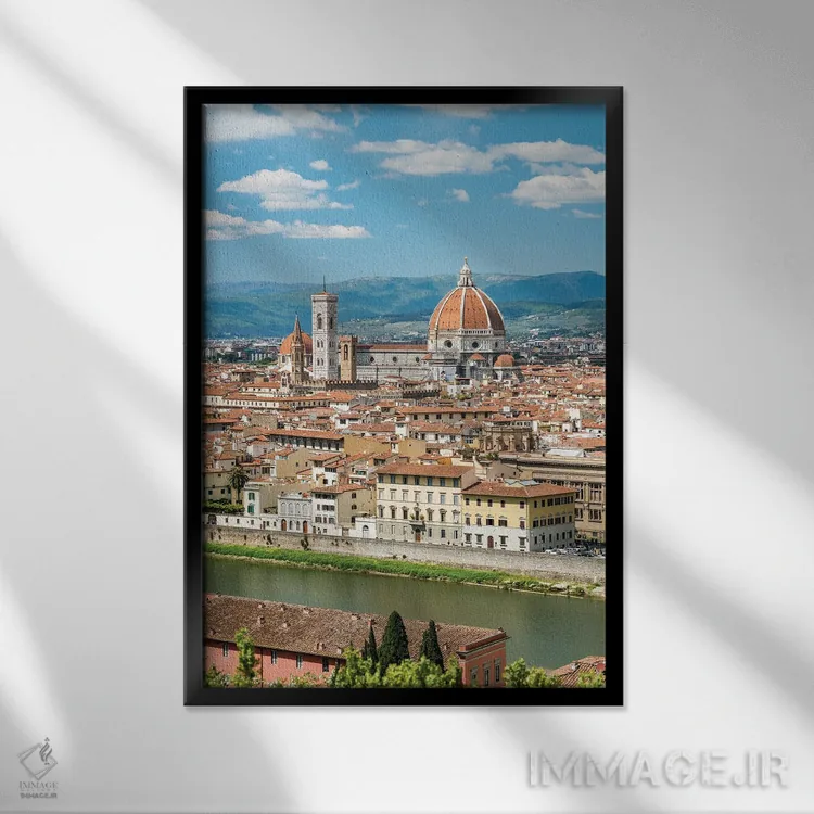 تابلو دکوراتیو Tuscany, Italy,شهر فلورانس در امتداد رود آرنو، توسکانی، ایتالیا اثر یان بکه - نمای قابدار مشکی