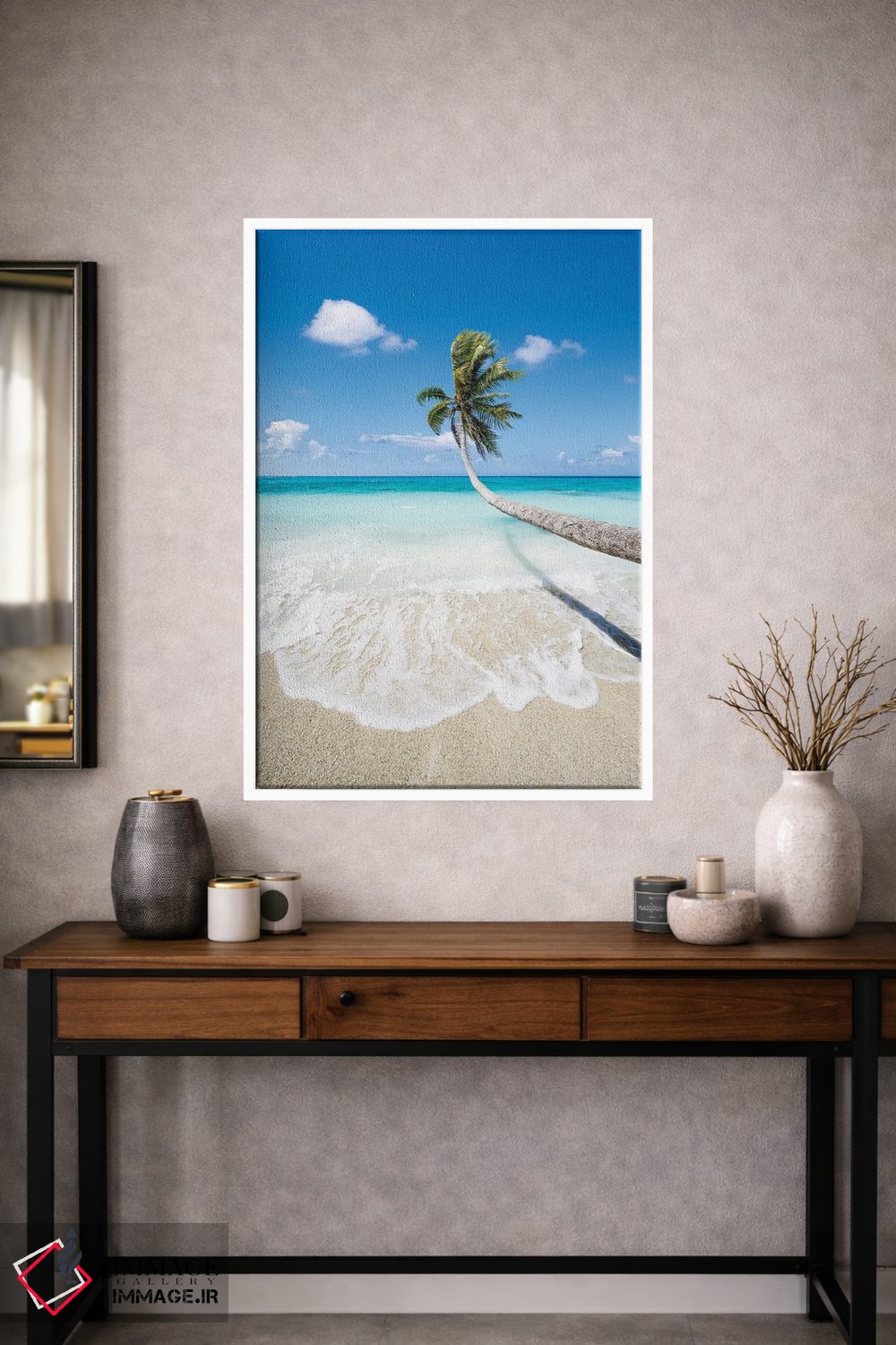 تابلو دکوراتیو درخت نخل آویزان بر ساحل زیبای استوایی اثر یان بکه - D2W