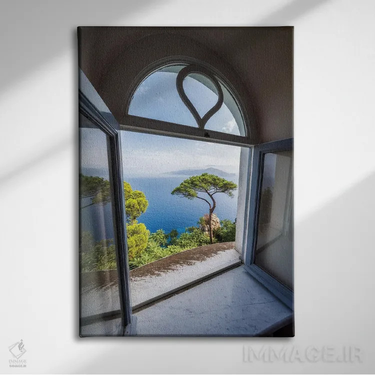 تابلو دکوراتیو Villa Lysis, Capri Island, Italy,پنجره ای با منظره باغ، ویلا لا… اثر یان بکه - نمای روبهرو روی دیوار