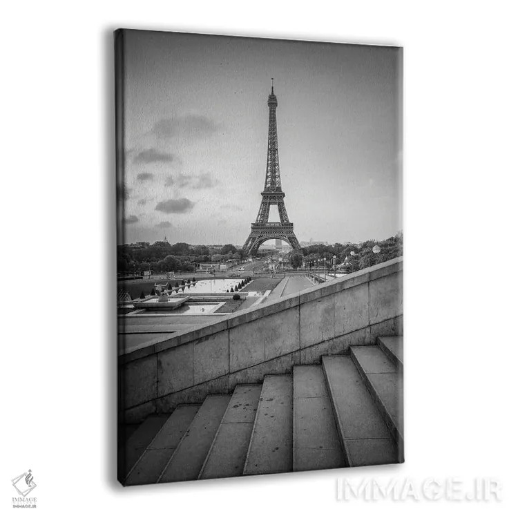 تابلو دکوراتیو باغ های تروکادرو و برج ایفل به صورت سیاه و سفید اثر یان بکه - نمای پرسپکتیو محصول