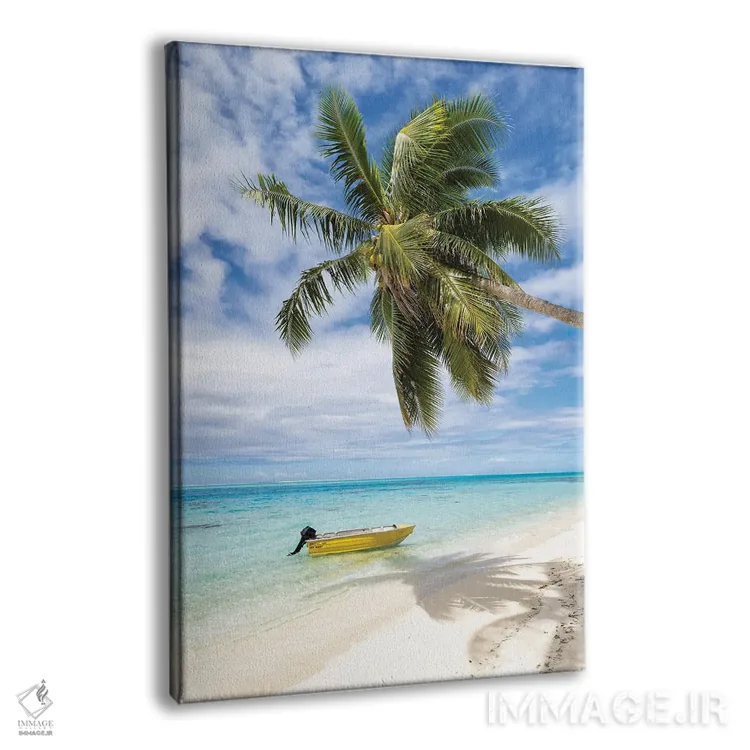 تابلو دکوراتیو Bora Bora, French Polynesia,ساحل استوایی با نخل و قایق، بورا بو… اثر یان بکه - نمای پرسپکتیو محصول