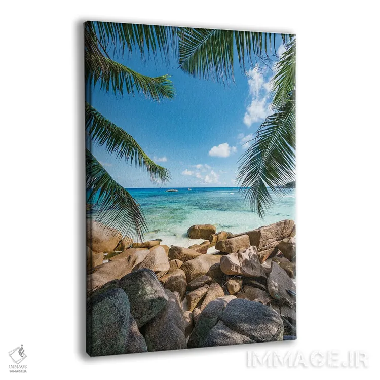تابلو دکوراتیو Anse Lazio, Praslin Island, Seychelles,صخره های طبیعی با درختان… اثر یان بکه - نمای پرسپکتیو محصول