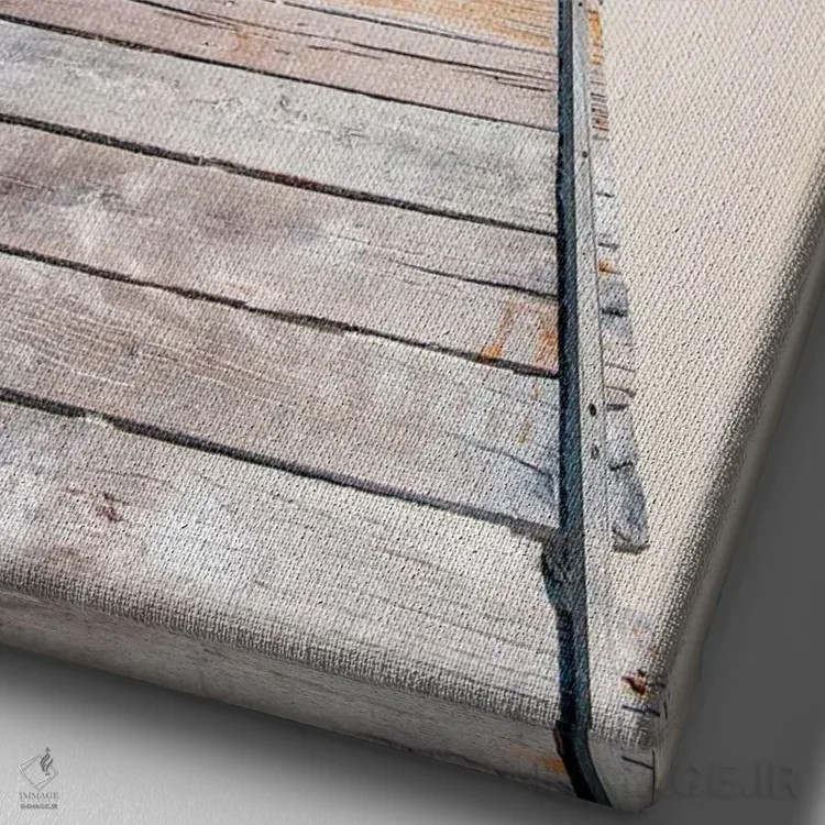 تابلو دکوراتیو اسکله چوبی در ساحل مالدیو اثر یان بکه - نمای نزدیک بافت بوم