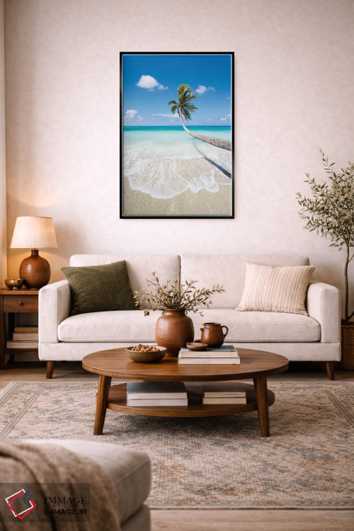 تابلو دکوراتیو درخت نخل آویزان بر ساحل زیبای استوایی اثر یان بکه - D5B