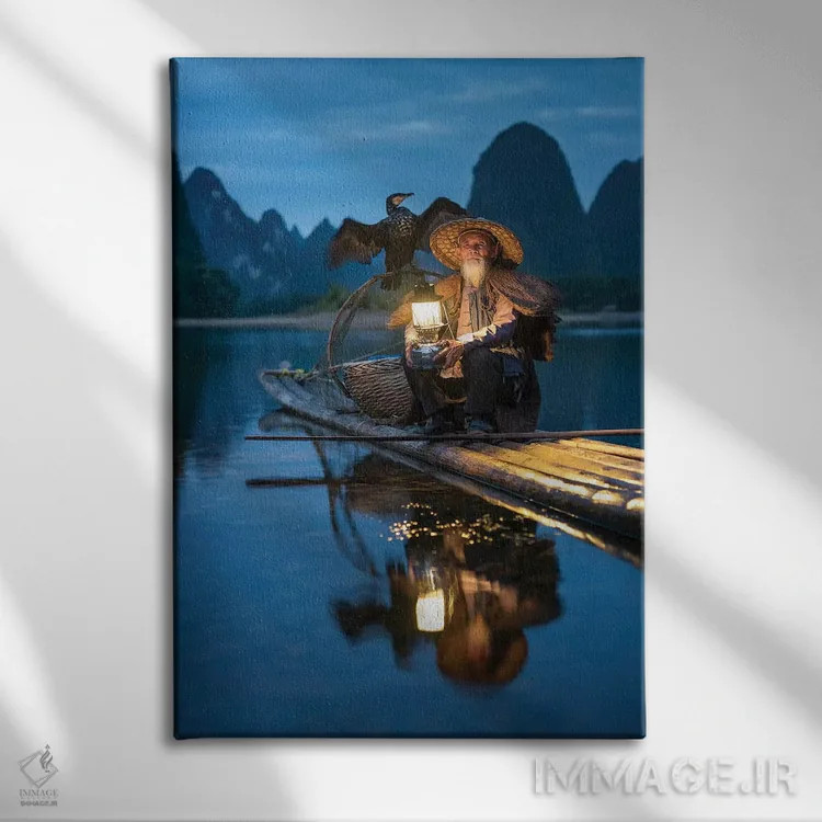 تابلو دکوراتیو Guilin,ماهیگیر کوموران چینی، گویلین اثر یان بکه - نمای روبهرو روی دیوار