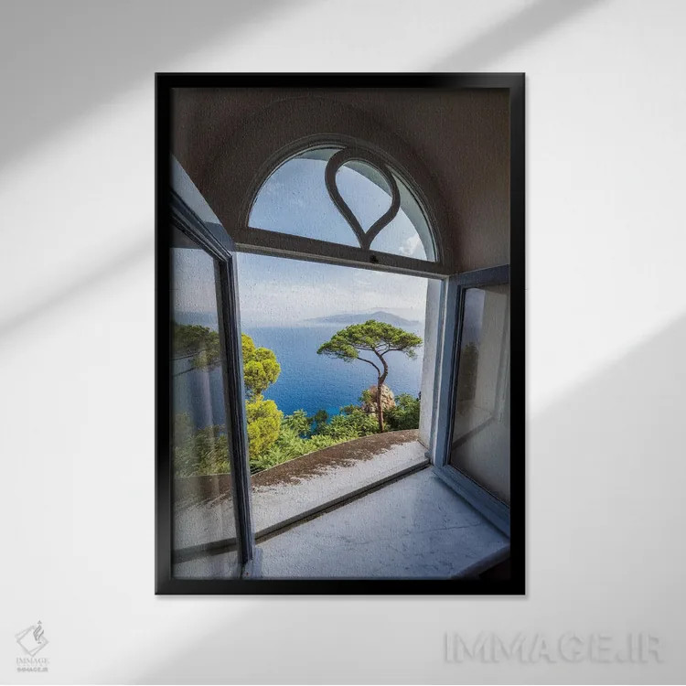 تابلو دکوراتیو Villa Lysis, Capri Island, Italy,پنجره ای با منظره باغ، ویلا لا… اثر یان بکه - نمای قابدار مشکی