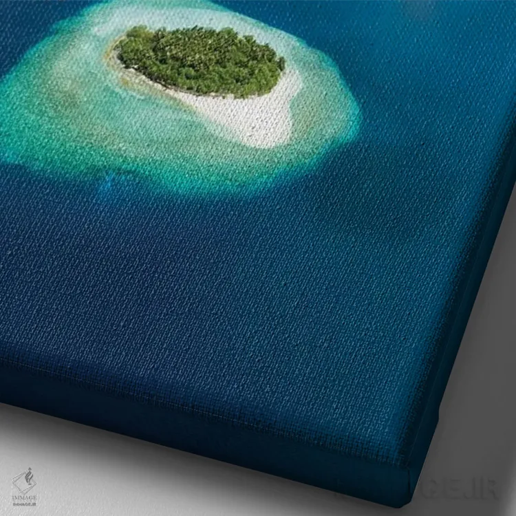 تابلو دکوراتیو نمای هوایی از آتول با در مالدیو اثر یان بکه - نمای نزدیک بافت بوم