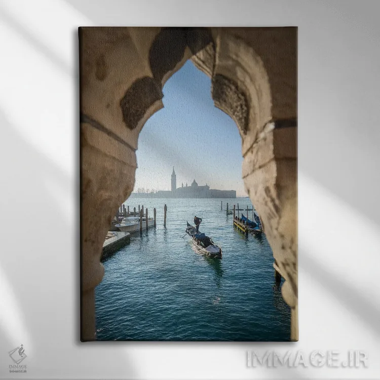 تابلو دکوراتیو Venice, Italy,جزیره سن جورجو ماجوره و گوندولا دیده شده از پل آه… اثر یان بکه - نمای روبهرو روی دیوار