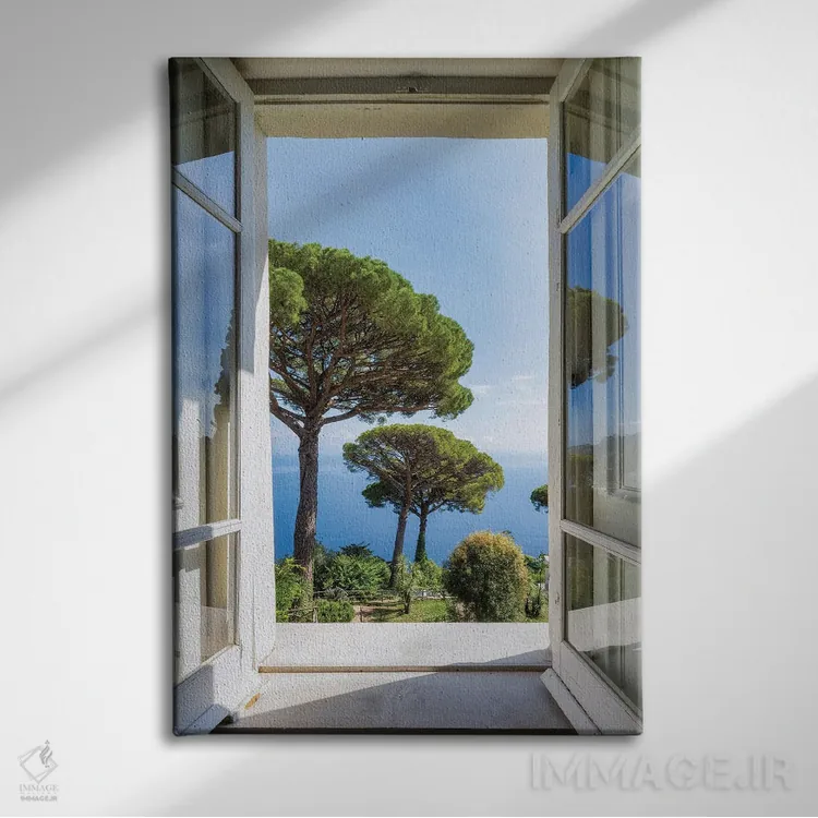 تابلو دکوراتیو Capri Island, Naples, Italy,نمایی به باغ با درختان کاج سنگی، جز… اثر یان بکه - نمای روبهرو روی دیوار