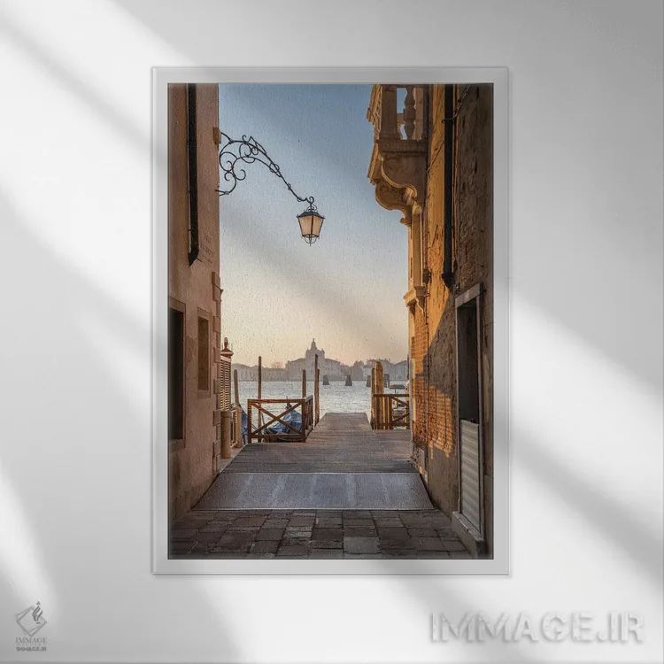 تابلو دکوراتیو Italy,کوچه ای کوچک با نمای کلیسای سانتا ماریا دلا پرزنتاتزیونه… اثر یان بکه - نمای قابدار سفید