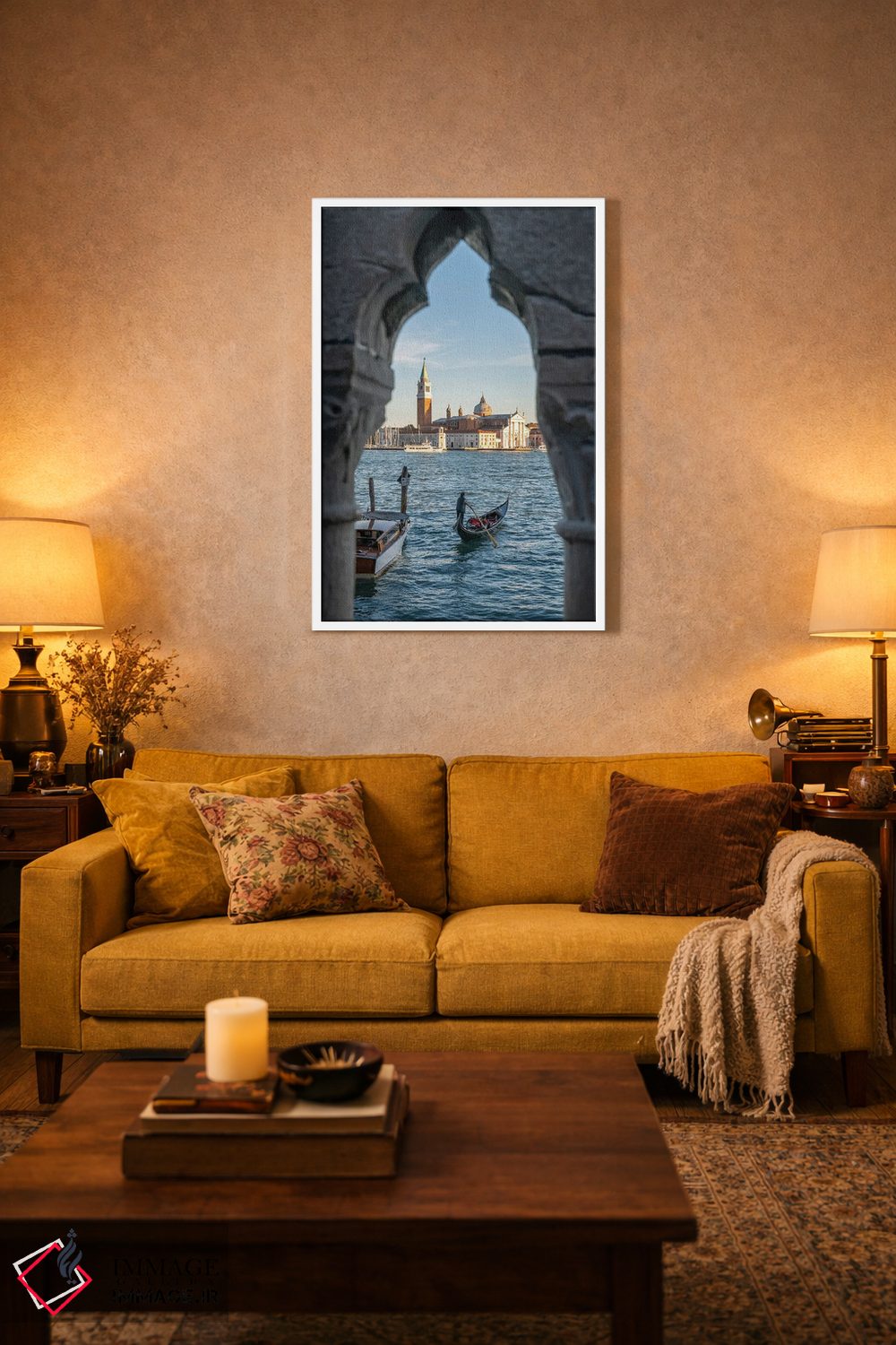 تابلو دکوراتیو Venice, Italy,نمای سن جورجو ماجوره و گوندولا، ونیز، ایتالیا اثر یان بکه - D2W