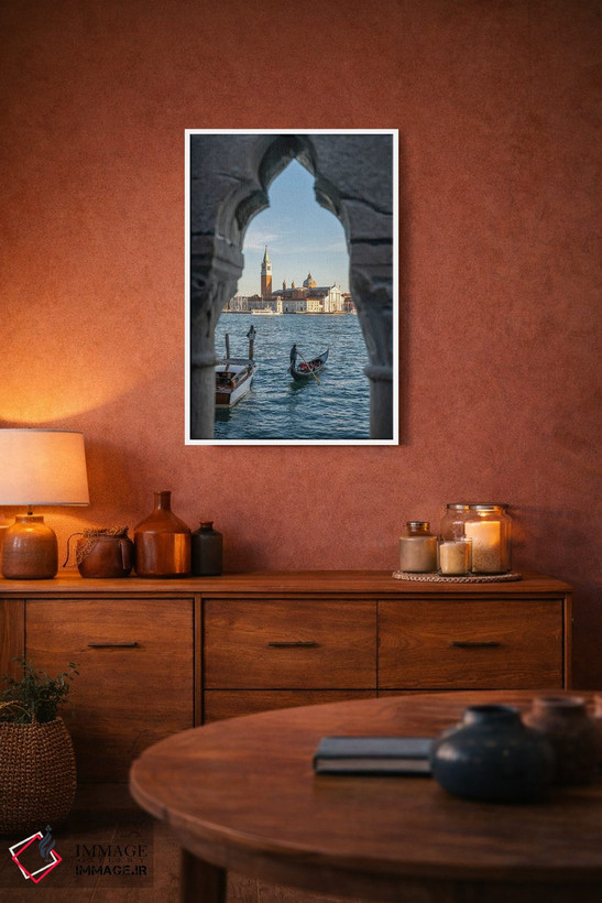 تابلو دکوراتیو Venice, Italy,نمای سن جورجو ماجوره و گوندولا، ونیز، ایتالیا اثر یان بکه - D3W