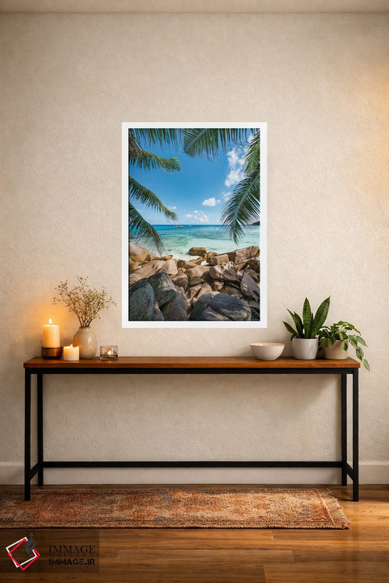 تابلو دکوراتیو Anse Lazio, Praslin Island, Seychelles,صخره های طبیعی با درختان… اثر یان بکه - D3W