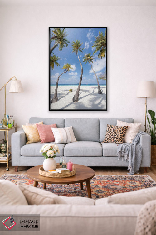 تابلو دکوراتیو Maldives,درختان نخل در ساحل، مالدیو اثر یان بکه - D1B