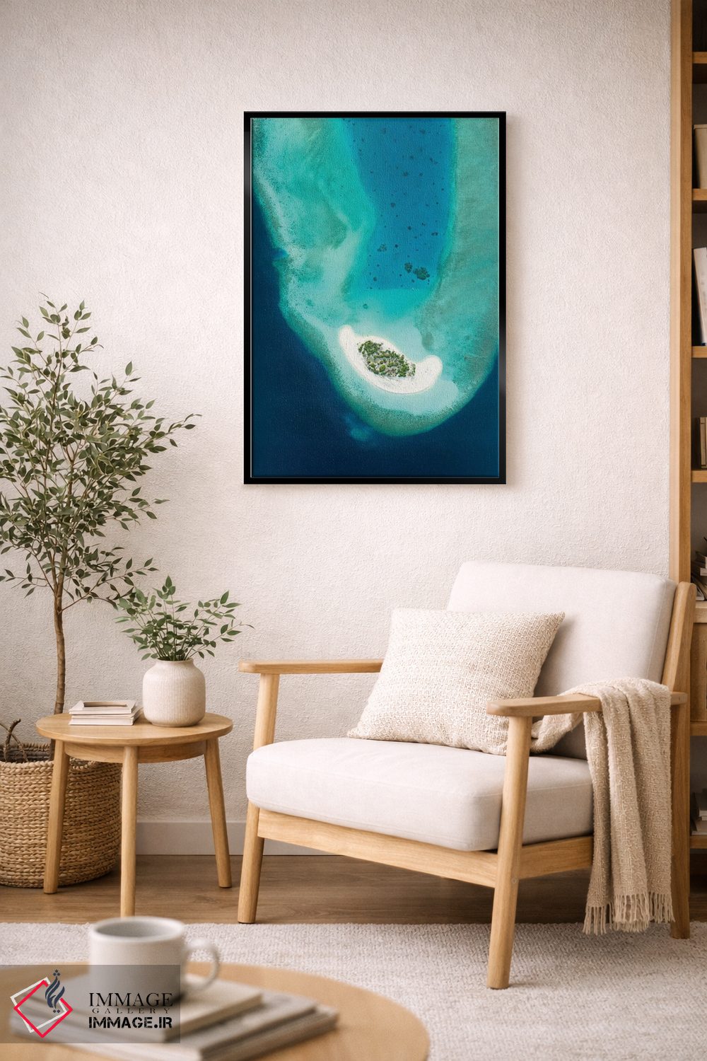 تابلو دکوراتیو نمای هوایی از یک جزیره استوایی کوچک در مالدیو اثر یان بکه - D2B