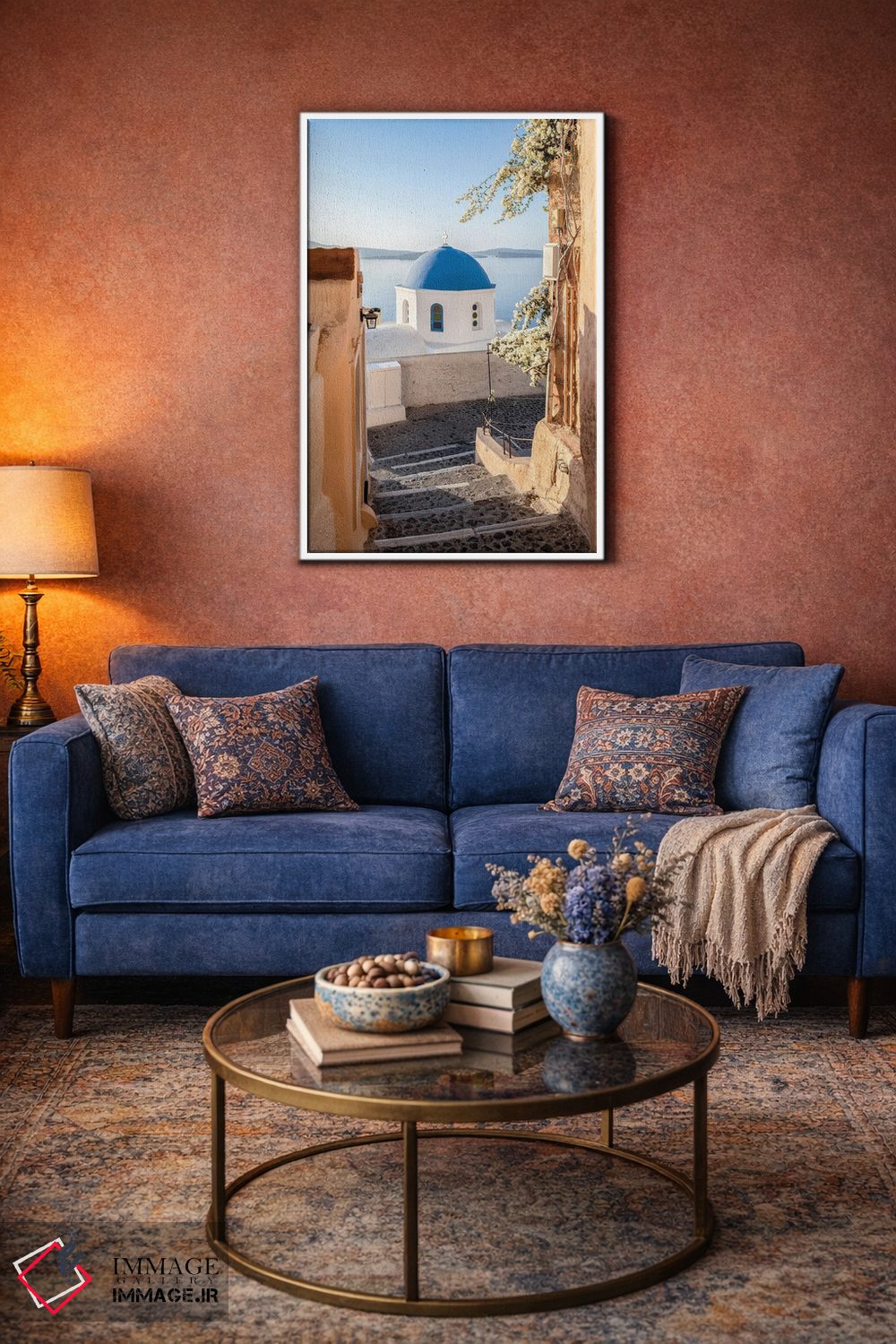 تابلو دکوراتیو Greece,کلیسای گنبد آبی در اویا، سانتورینی، یونان اثر یان بکه - D3W