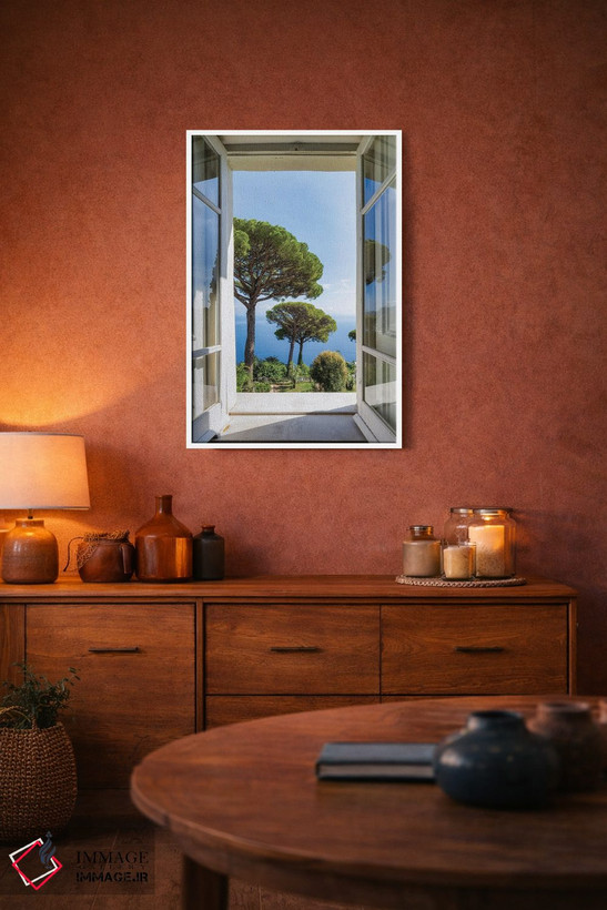 تابلو دکوراتیو Capri Island, Naples, Italy,نمایی به باغ با درختان کاج سنگی، جز… اثر یان بکه - D3W