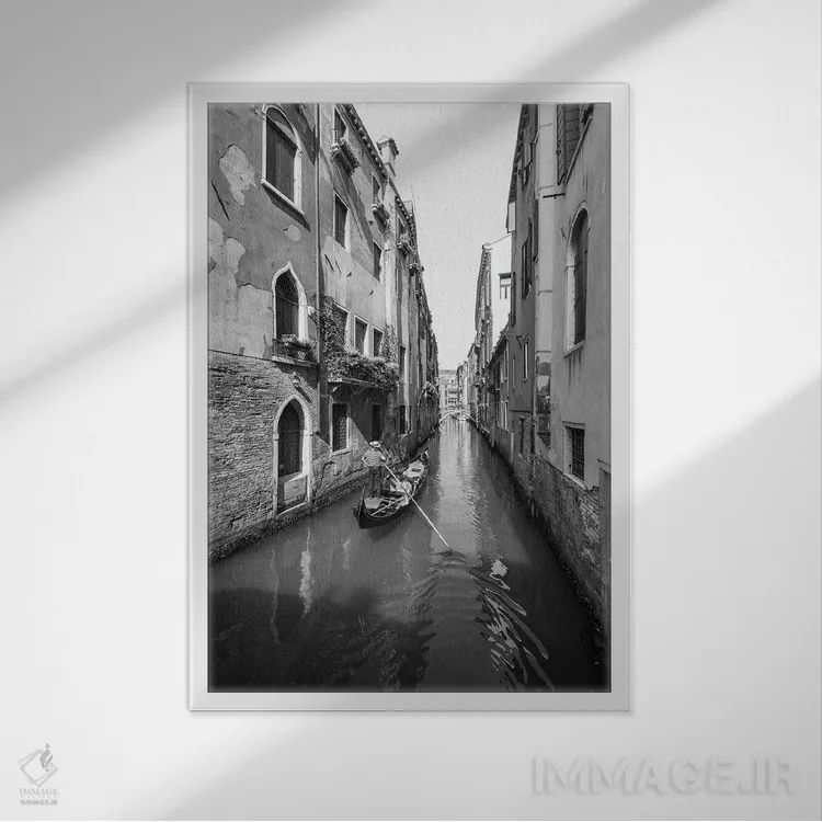 تابلو دکوراتیو Italy,سواری گوندولا در یک کانال ونیز، ایتالیا اثر یان بکه - نمای قابدار سفید