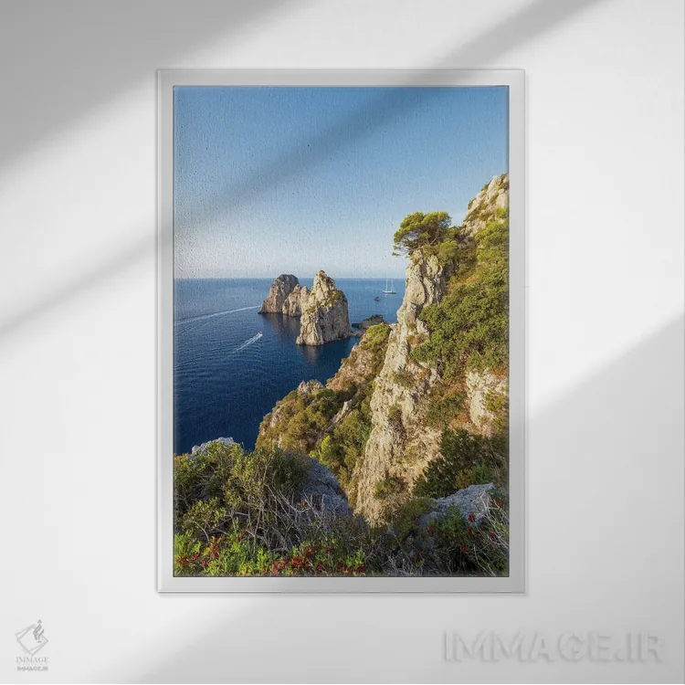 تابلو دکوراتیو Capri Island, Italy,صخره های فاراگلیونی، جزیره کاپری، ایتالیا اثر یان بکه - نمای قابدار سفید