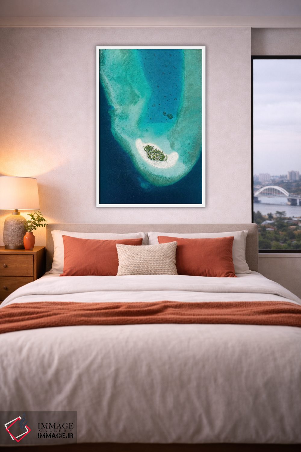 تابلو دکوراتیو نمای هوایی از یک جزیره استوایی کوچک در مالدیو اثر یان بکه - D4W